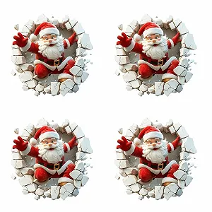 Настінна наклейка 3D Мультяшний Санта-Клаус PVC самоклеюча святковий декор - Фото 1