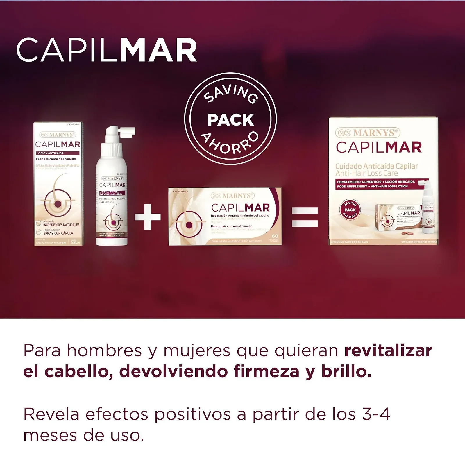 Капсулы MARNYS CAPILMAR Против выпадения волос 60 капсул + Лосьон 100 мл, фото №4