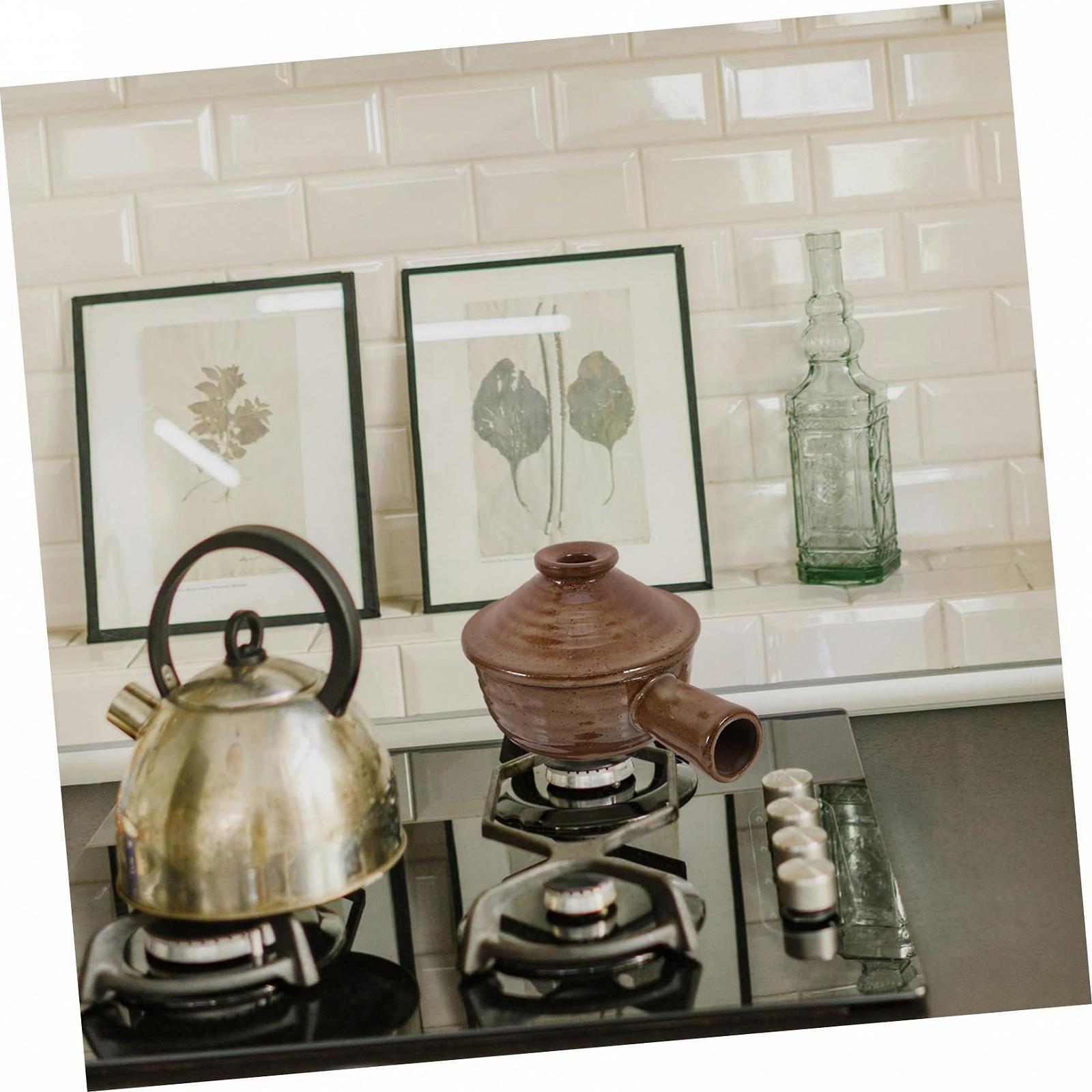 Кастрюля-сотейник Керамическая Из каменной массы с крышкой и одной ручкой термостойкая, фото №4