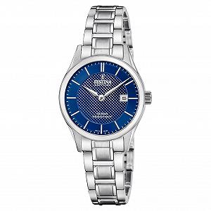 Женские часы Festina Acero Clasico F20068/5, серебристый корпус из нержавеющей стали, серебристый браслет из нержавеющей стали, синий - Фото 1