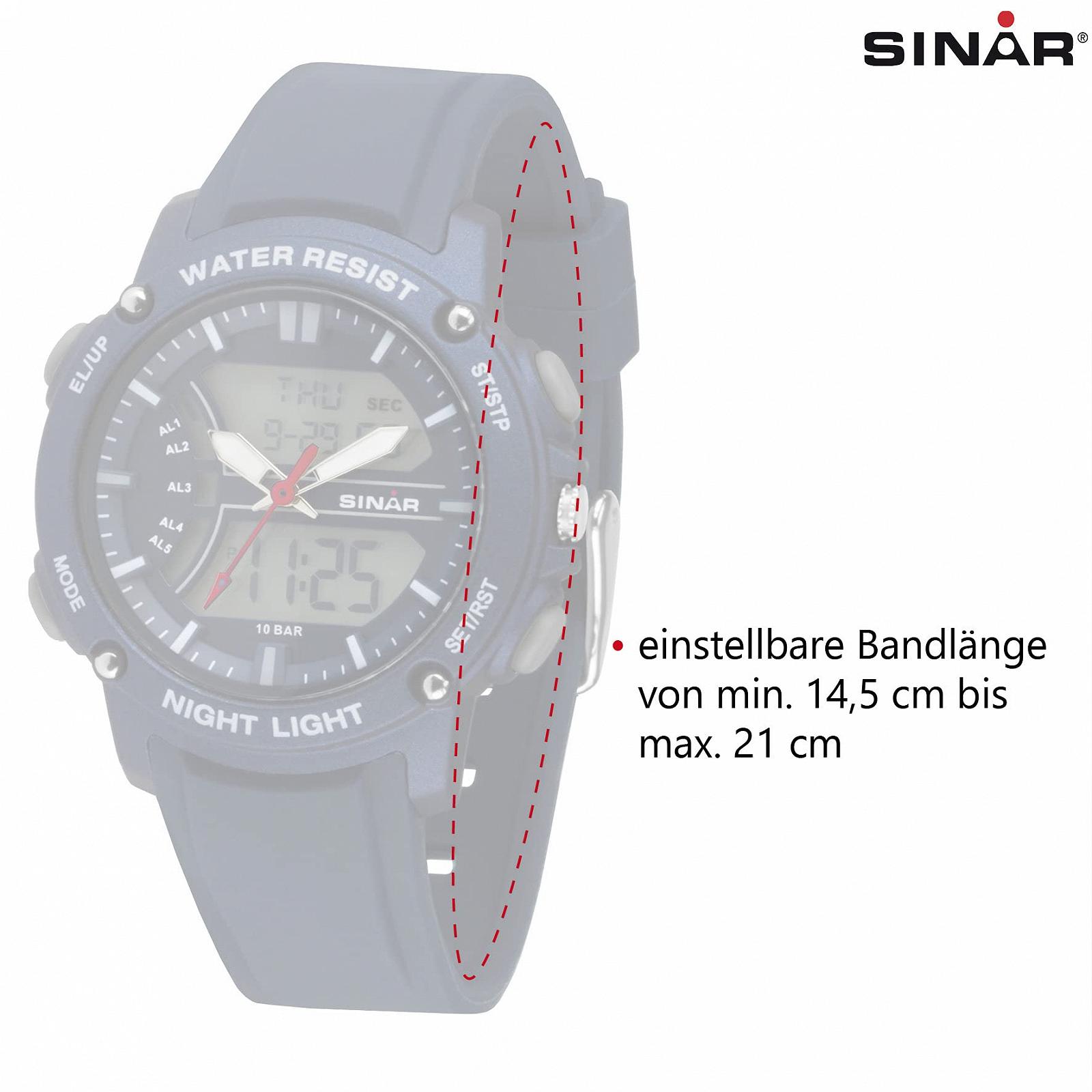 Годинник SINAR Youth Sports Boys Аналогово-цифровий кварцовий 10 Bar з 5 сигналами тривоги, EL підсвічуванням та силіконовим ремінцем Темно-синій Сірий XW-27-2, фото №3
