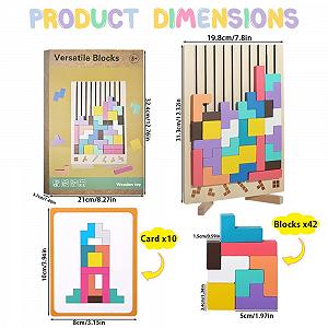 Гра Тетріс 3D Montessori Кольорова дерев'яна 42 блоки 10 карток synthetic.ua - Фото 1