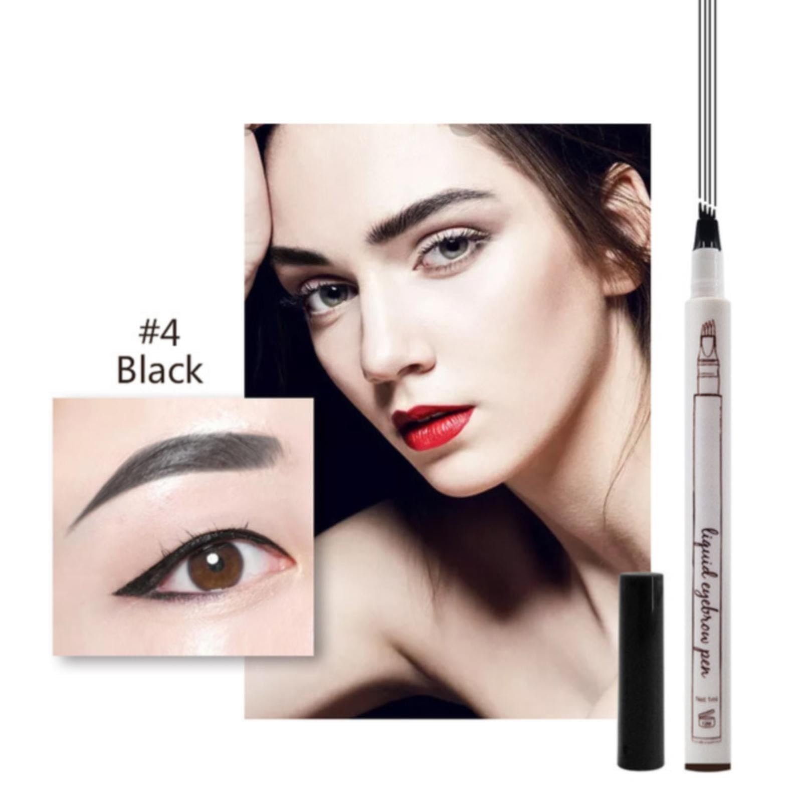 Колір для брів Medium Brown Dyeing 2024 Олівець для брів з вилковим наконечником 3D Microblading Олівець для брів 4 вилкових наконечники Олівець-перо 2 мл Щіточка для брів Чорний, фото №3