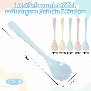 Ложки (10 шт в упаковке) Разноцветные, Пластиковые, Многоразовые, Имитация фарфоровой посуды, Длинные ложки для напитков, Йогурта, Десертов, Латте Макиато, Круглые synthetic.ua - Фото 1