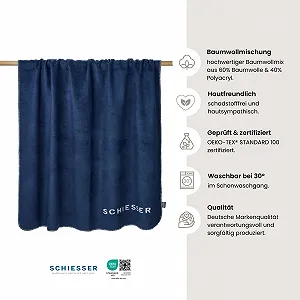 Покривало Schiesser Klara М'яка Двосторонній Вигляд Бавовняна Суміш Тепла Пухнаста 150 x 200 см Темно-синя synthetic.ua - Фото 1