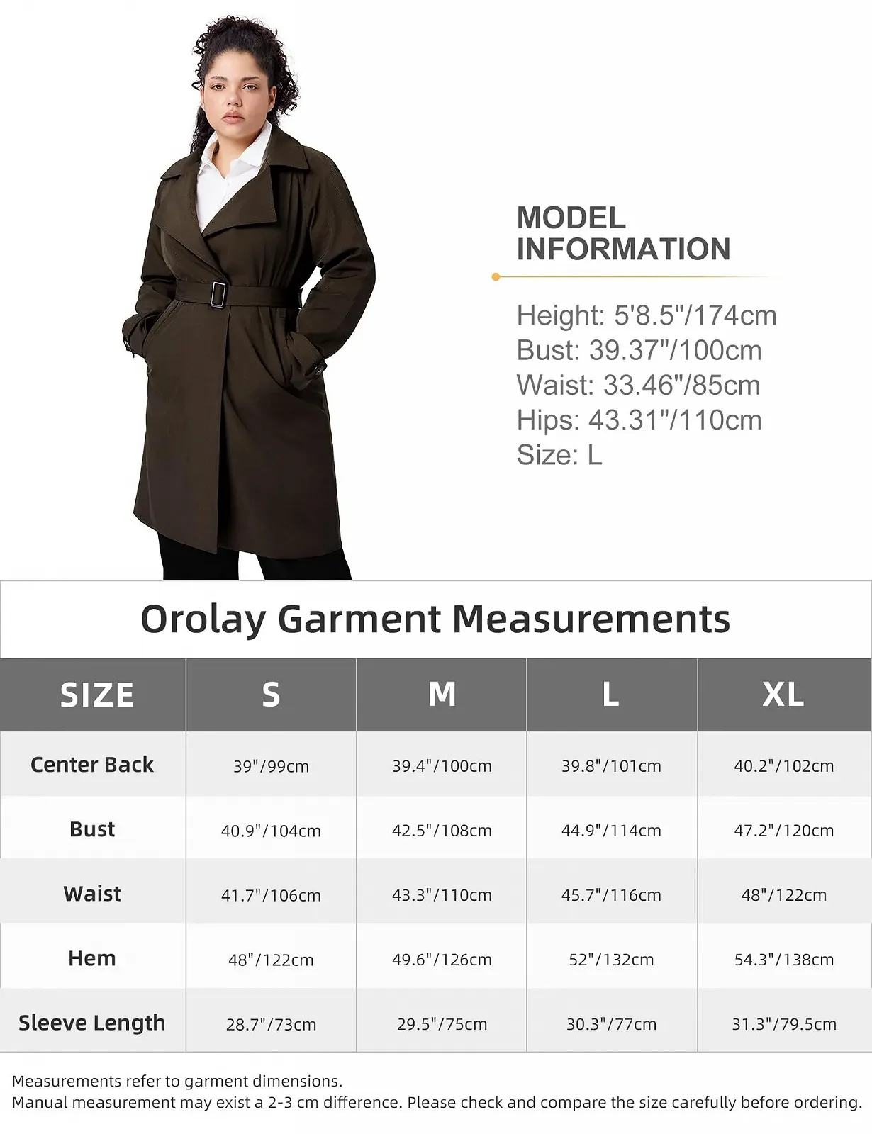 Тренч Orolay Женский Повседневный С лацканами Средней Длины Приталенный С поясом, фото №6 Тренч Orolay Женский Повседневный С лацканами Средней Длины Приталенный С поясом, фото №6