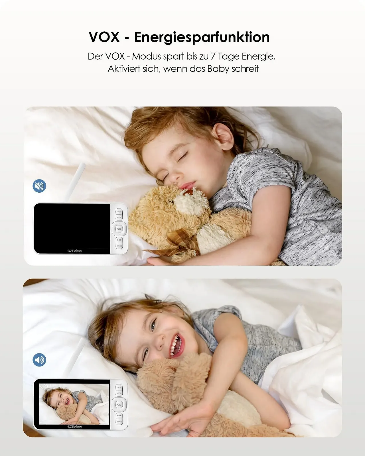 Видеоняня CZEview BM2 PRO 2K 5.0" HD WiFi, 360°, 4x зум, ночное видение, датчик плача, фото №7