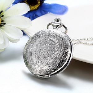 Taschenuhr JewelryWe Классическая Аналог Quarz с ожерельем с цепью серебряный для женщин и мужчин с зелёным флуоресцентным циферблатом synthetic.ua - Фото 1