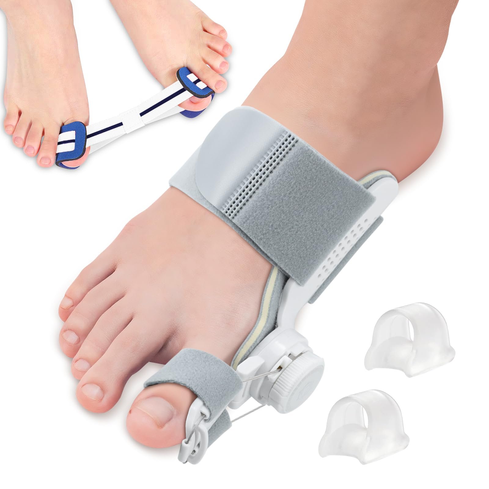 Регульований набір для корекції Hallux Valgus з шиною для великого пальця ноги, силіконовим роздільником для пальців ніг та тренувальною стрічкою, унісекс для лівої/правої ноги, фото №1