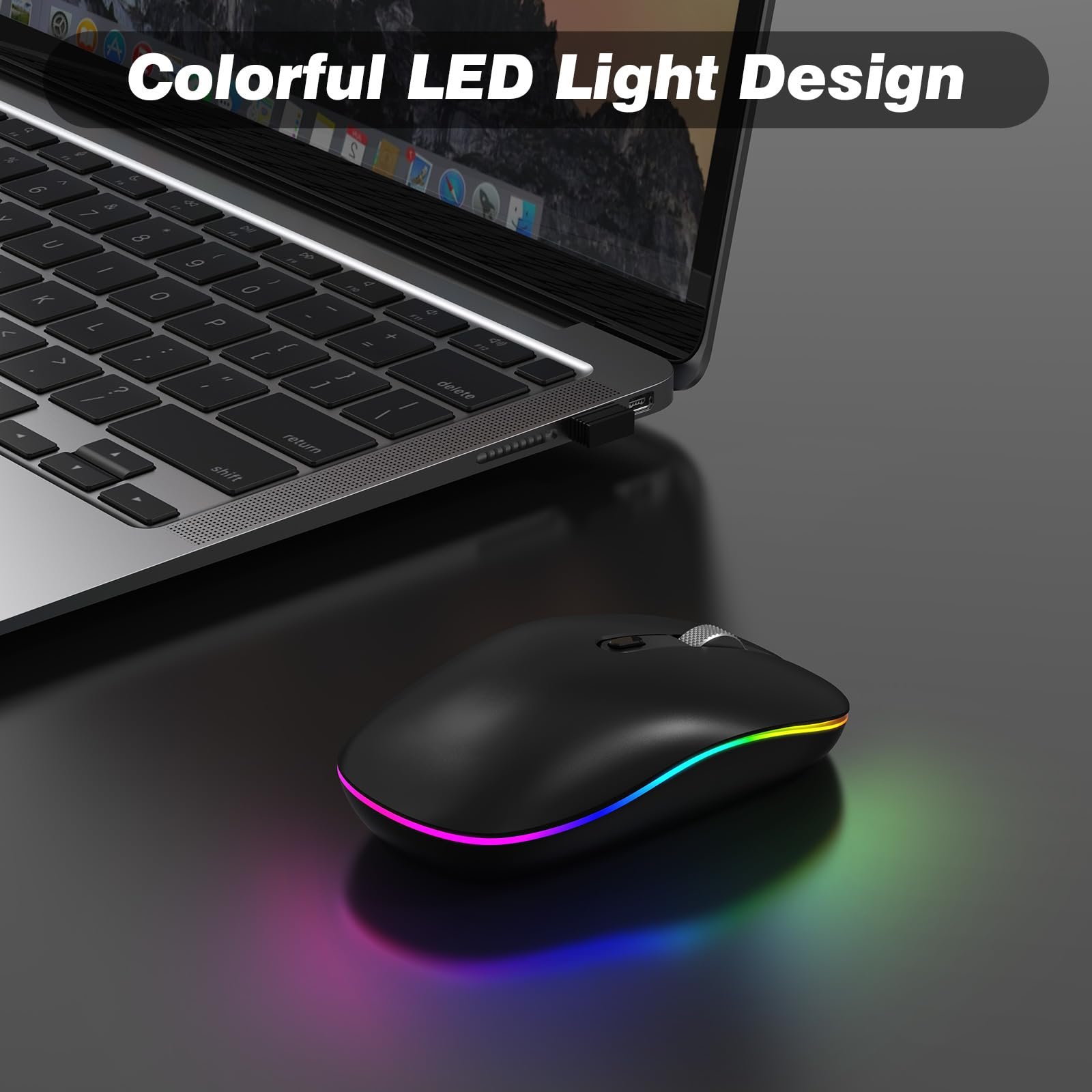 Мышь RaceGT Беспроводная Перезаряжаемая 2.4GHz LED Беспроводная USB-A & Type-C Приемник Тихая 3 Регулируемых Уровня DPI с Переключателем Включения/Выключения, фото №5