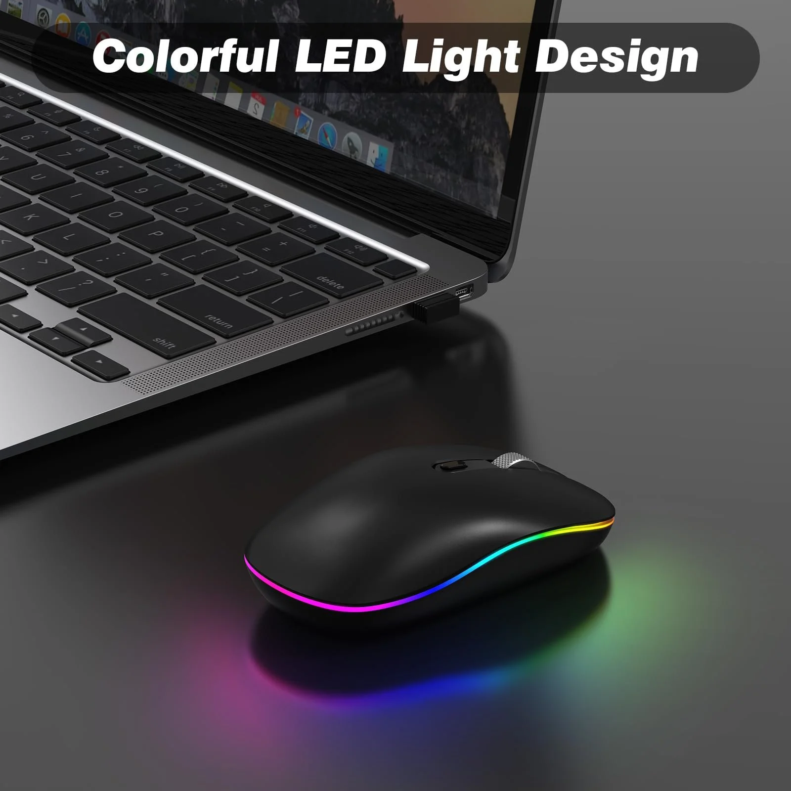 Мышь RaceGT Беспроводная Перезаряжаемая 2.4GHz LED Беспроводная USB-A & Type-C Приемник Тихая 3 Регулируемых Уровня DPI с Переключателем Включения/Выключения, фото №5