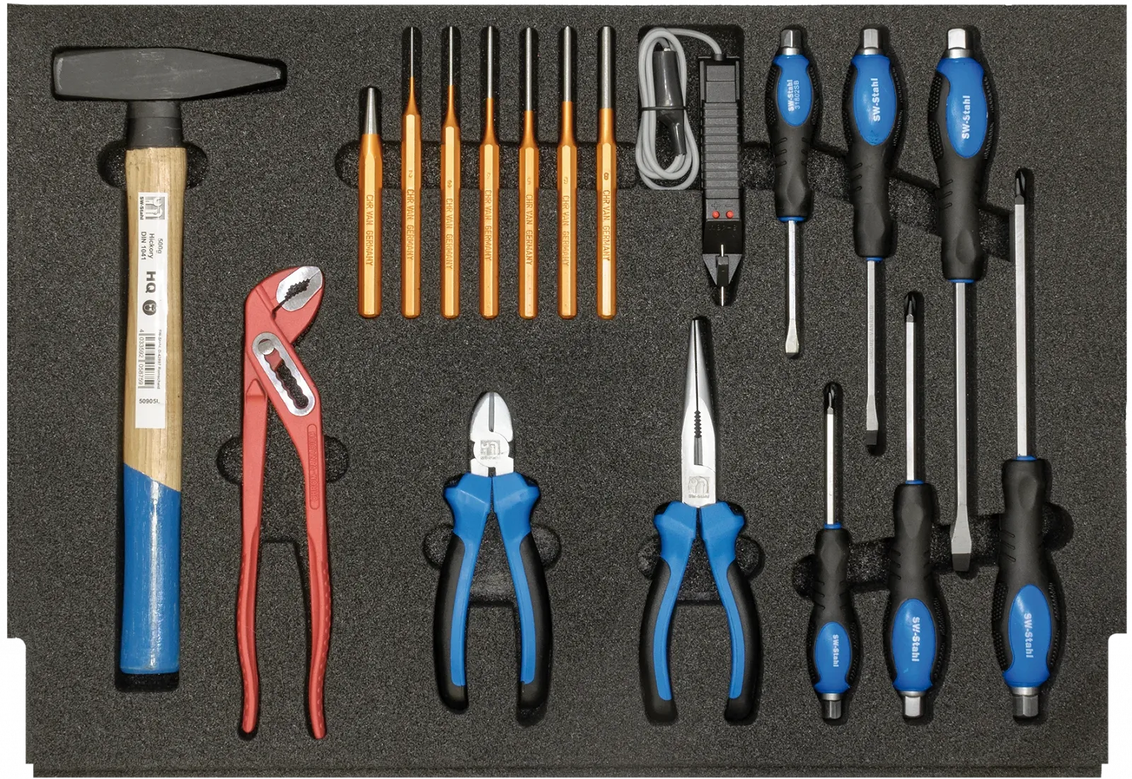 Асортимент для інструментального візка SW-Stahl, молотки, плоскогубці, викрутки, 18 предметів, фото №1