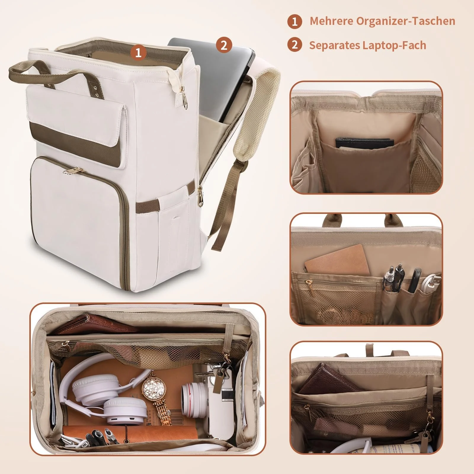Рюкзак для ноутбука BERTASCHE Lunch 15.6 дюймів з термосумкою 2-в-1 Бежевий, фото №3 Рюкзак для ноутбука BERTASCHE Lunch 15.6 дюймів з термосумкою 2-в-1 Бежевий, фото №3