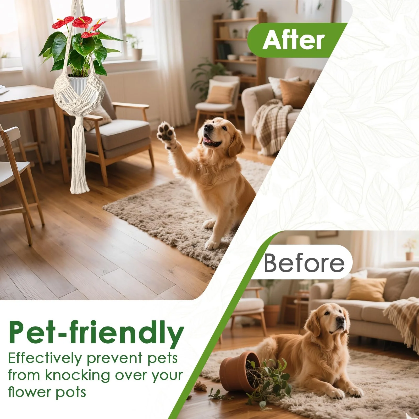 Набор подвесных кашпо макраме 5 шт. из хлопковой веревки с крючками, фото №6