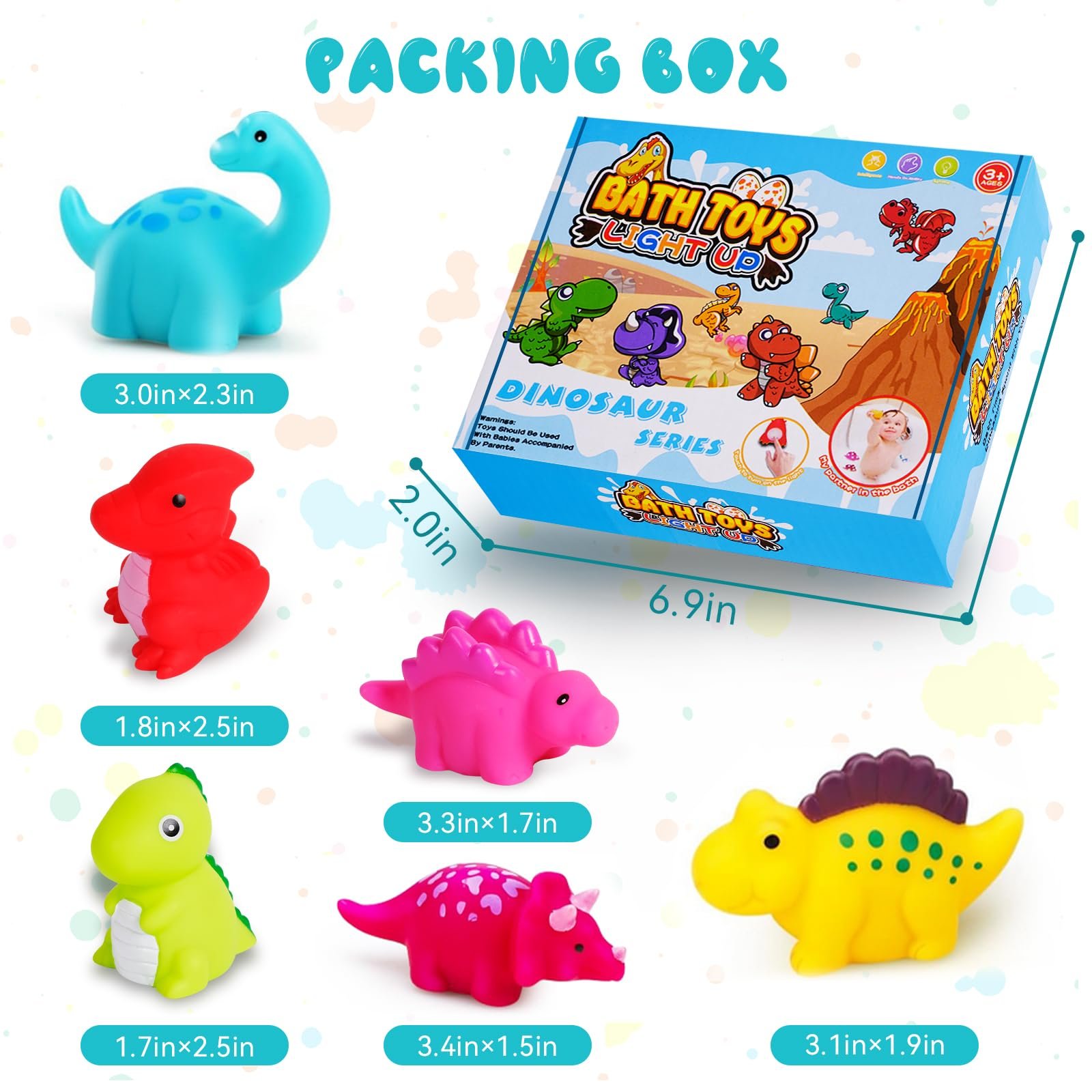 Іграшка для ванни Динозавр З підсвічуванням (6 шт.), фото №6