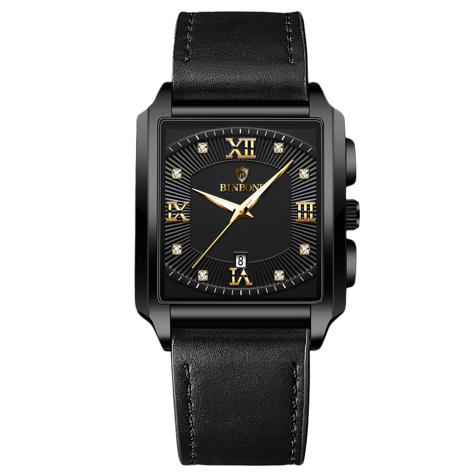 Часы rorios Кварцевые Мужские Квадратные Водонепроницаемые с Бриллиантами Календарь Светящийся Нержавеющая Сталь, фото №1