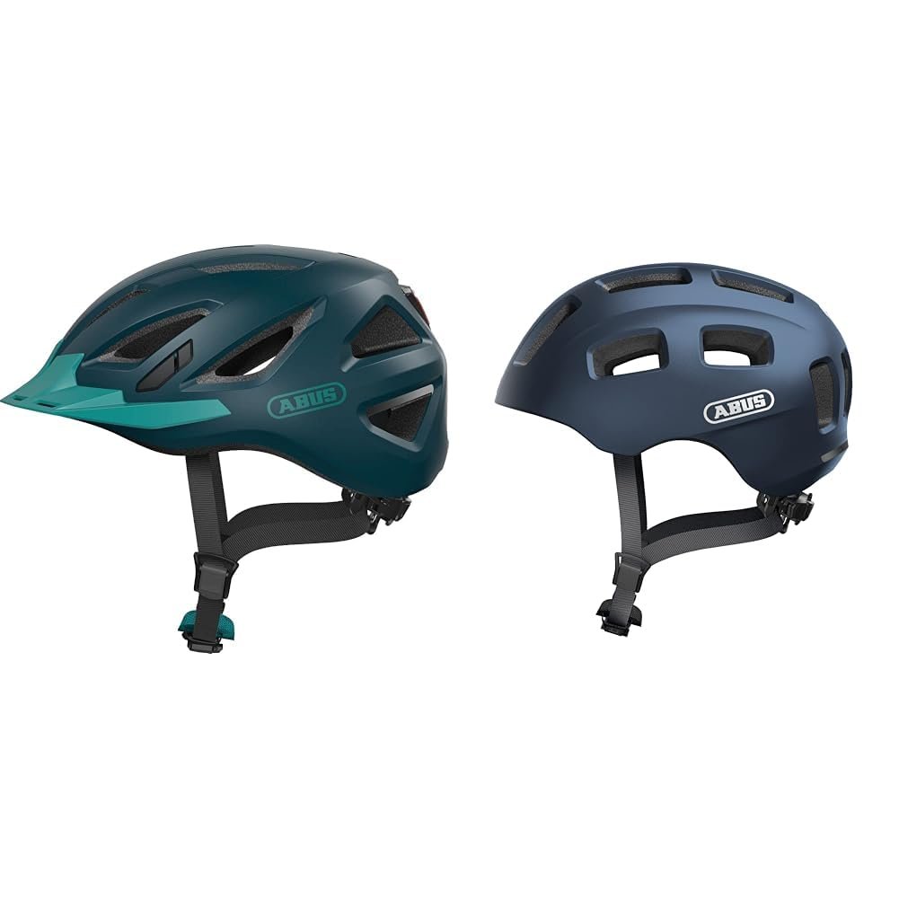 Шлем ABUS Urban-I 3.0 и шлем Youn-I 2.0, с подсветкой для детей, подростков и молодежи, синий, размер M (52-57 см), фото №1