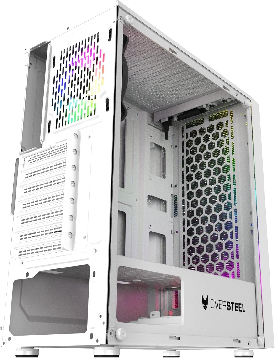 Корпус Oversteel Iridium RGB / без БЖ / Midi Tower / ATX, mATX, ITX / 2 пилових фільтри /  ARGB / Загартоване скло / Білий, фото №4