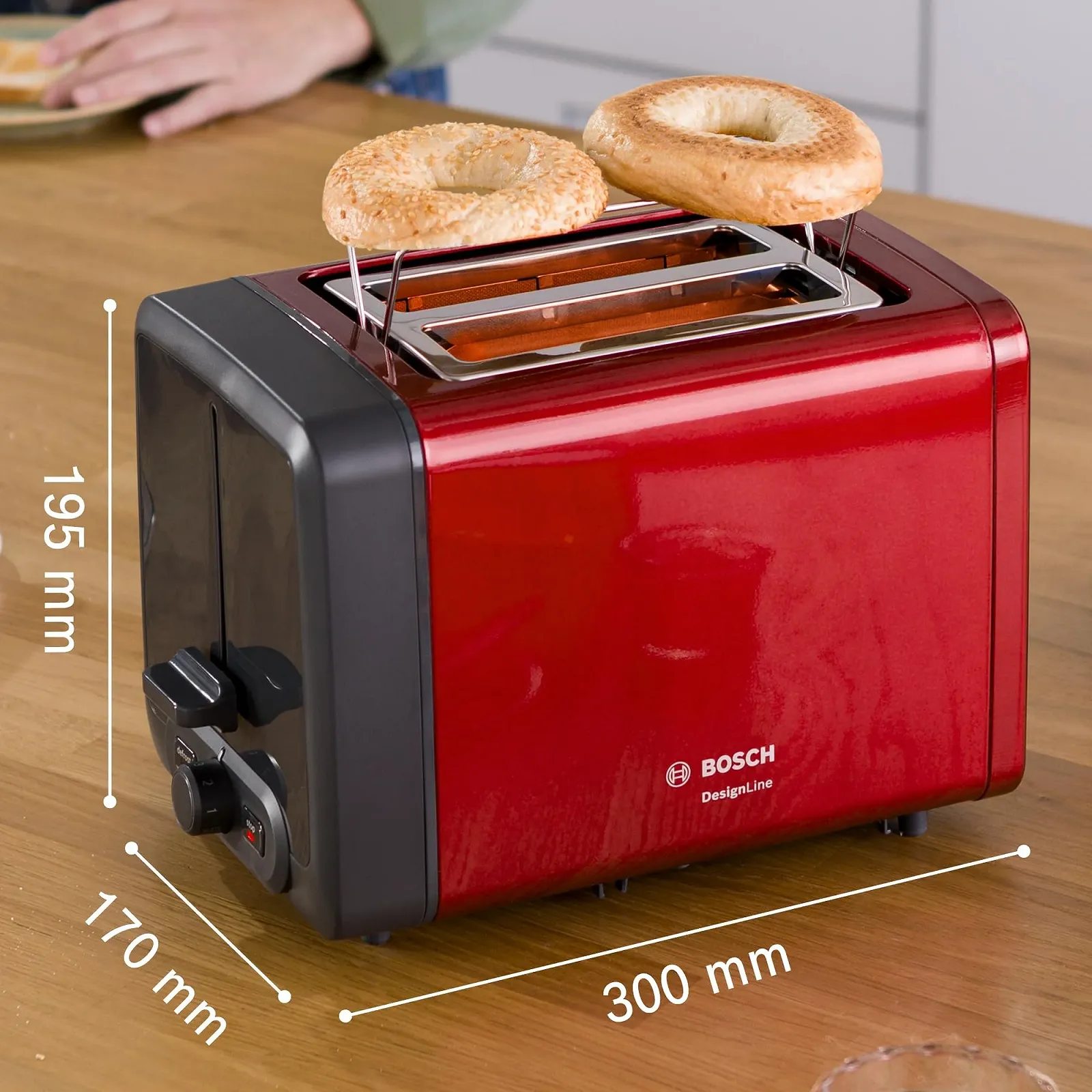 Тостер Bosch TAT4P424DE на 2 скибки 970 Вт Чорний Червоний, фото №2