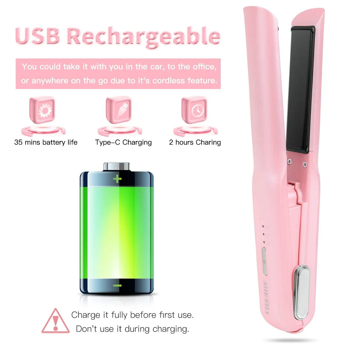 Випрямляч та стайлер для волосся 2 в 1 Mini USB-C Wireless 2 температурні режими Рожевий, фото №5 Випрямляч та стайлер для волосся 2 в 1 Mini USB-C Wireless 2 температурні режими Рожевий, фото №5