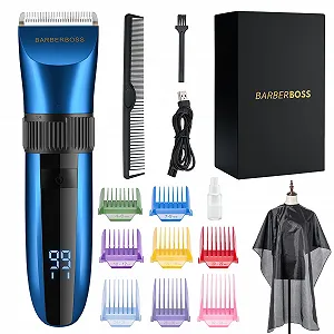 Електробритва для бороди та волосся BarberBoss QR-2082 Ceramic Blades LED-дисплей 8 насадок - Фото 1