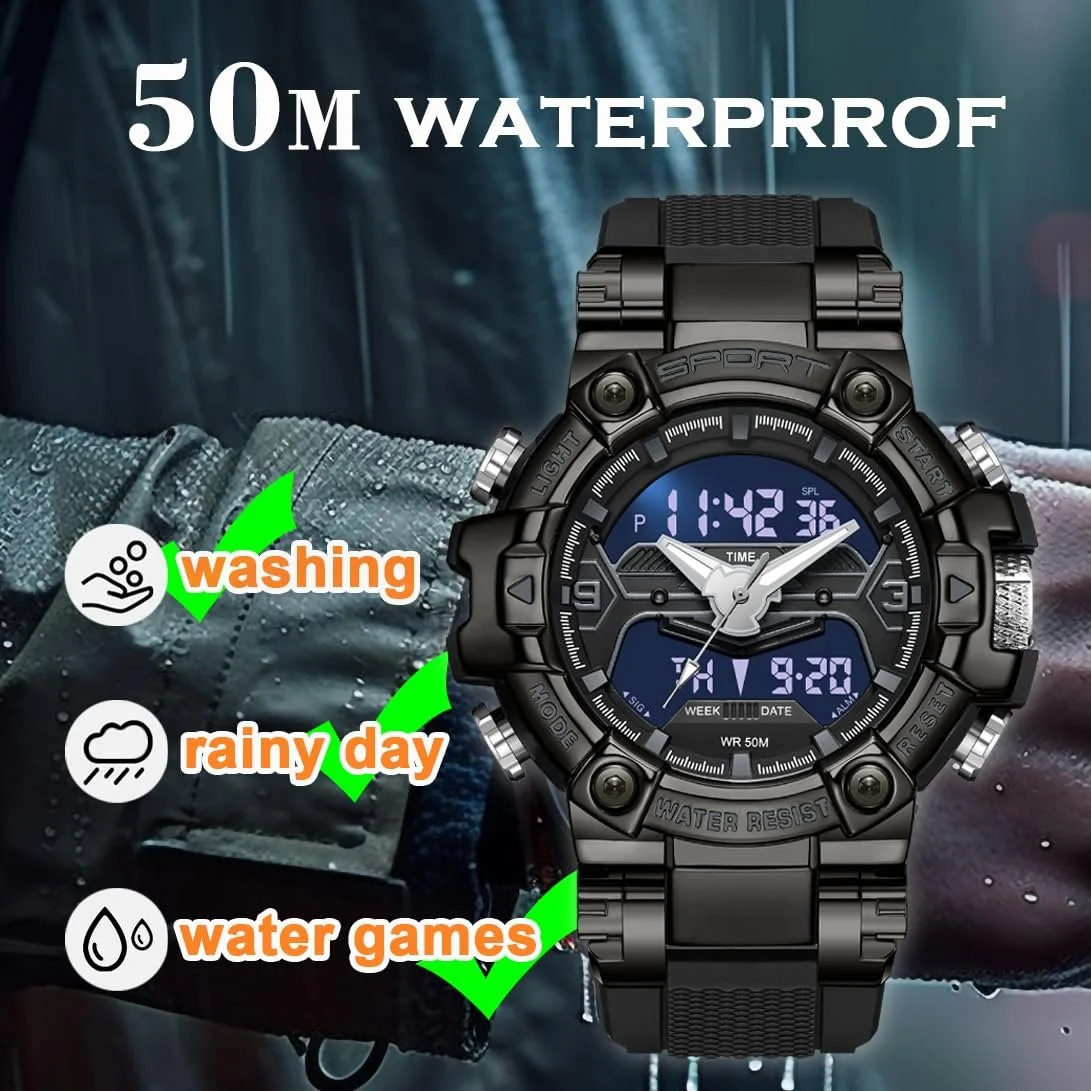 Спортивные Часы Findtime Мужские Военные Цифровые Водонепроницаемые Прочные с LED Подсветкой, Будильником, Секундомером, фото №4