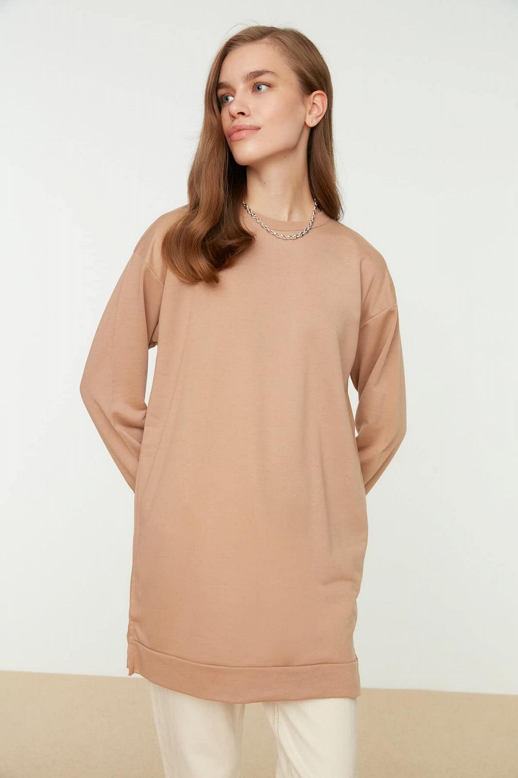 Женский вязаный свитшот TRENDYOL Basic с воротником-стойкой, бежевый, фото №3