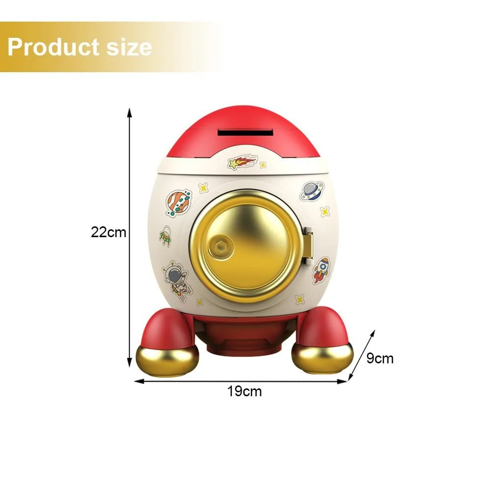 Скарбничка Rocket Astronaut Large Personalised з мультяшними наклейками та ключем, фото №5