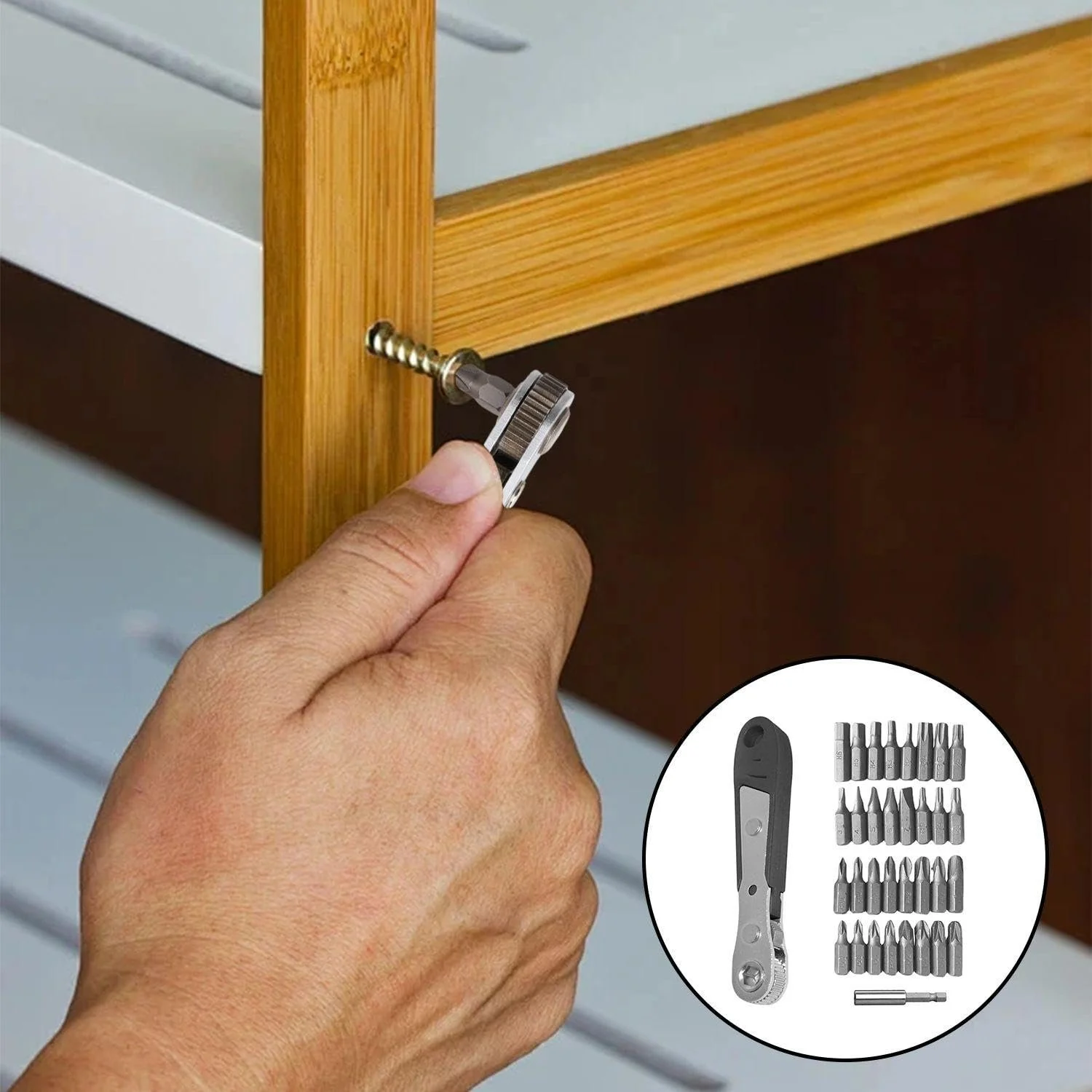 Набір спеціальних викруток та поворотного ключа 34 предмети 1/4" шестигранник, фото №6