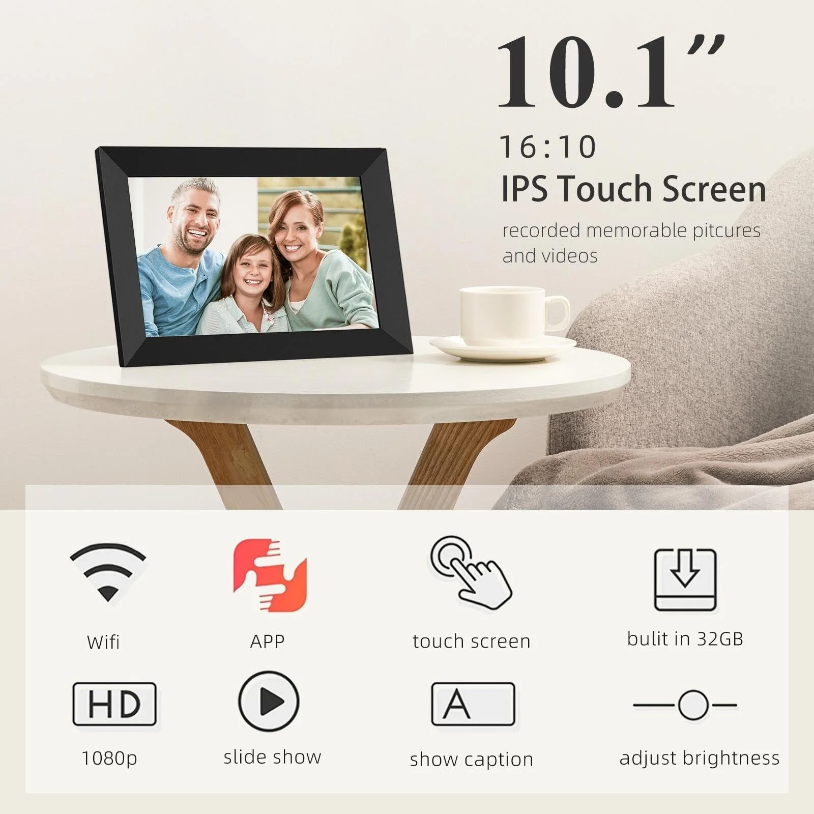Цифровая фоторамка YUUTY WLAN 10.1 дюйма 32 GB 1280 x 800 HD IPS LCD Сенсорная, фото №2