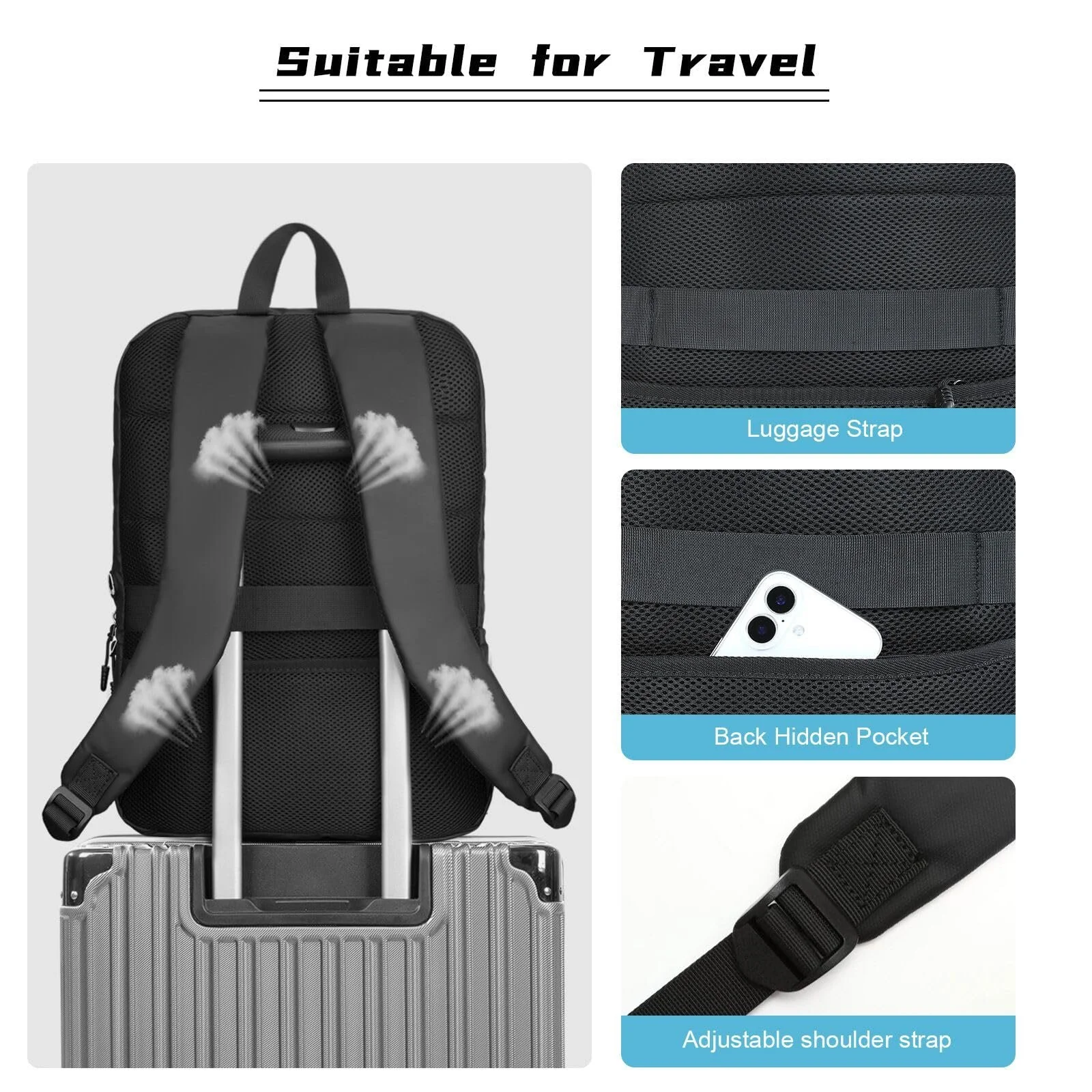 Рюкзак для ноутбука MOSISO Slim Lightweight Compact 15.6 дюймів Black, фото №5 Рюкзак для ноутбука MOSISO Slim Lightweight Compact 15.6 дюймів Black, фото №5