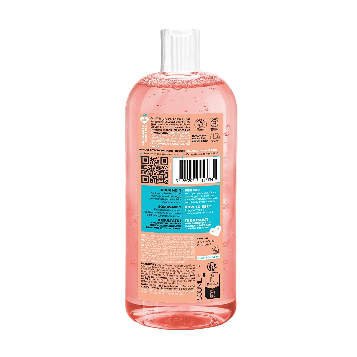 Гель для душа Energie Fruit Monoï & Macadamia pH-нейтральный Органический Веганский 500 мл, фото №2