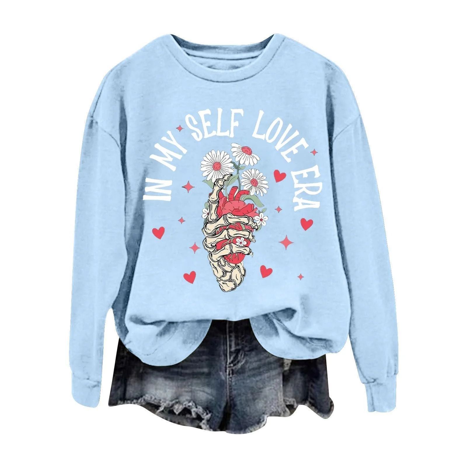 Женский Свитшот Однотонный С круглым вырезом Свободный С длинными рукавами Принт ко Дню Святого Валентина, фото №2 Женский Свитшот Однотонный С круглым вырезом Свободный С длинными рукавами Принт ко Дню Святого Валентина, фото №2