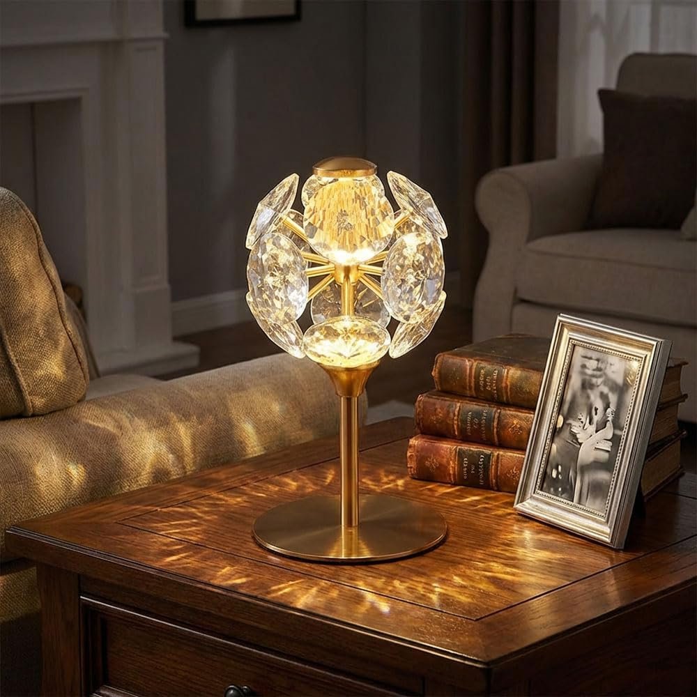 Настольная лампа GLOBO LED Crystal металлическая K9 Crystals 8 W 600 lm Warm White 15 x 26.5 см Gold, фото №4
