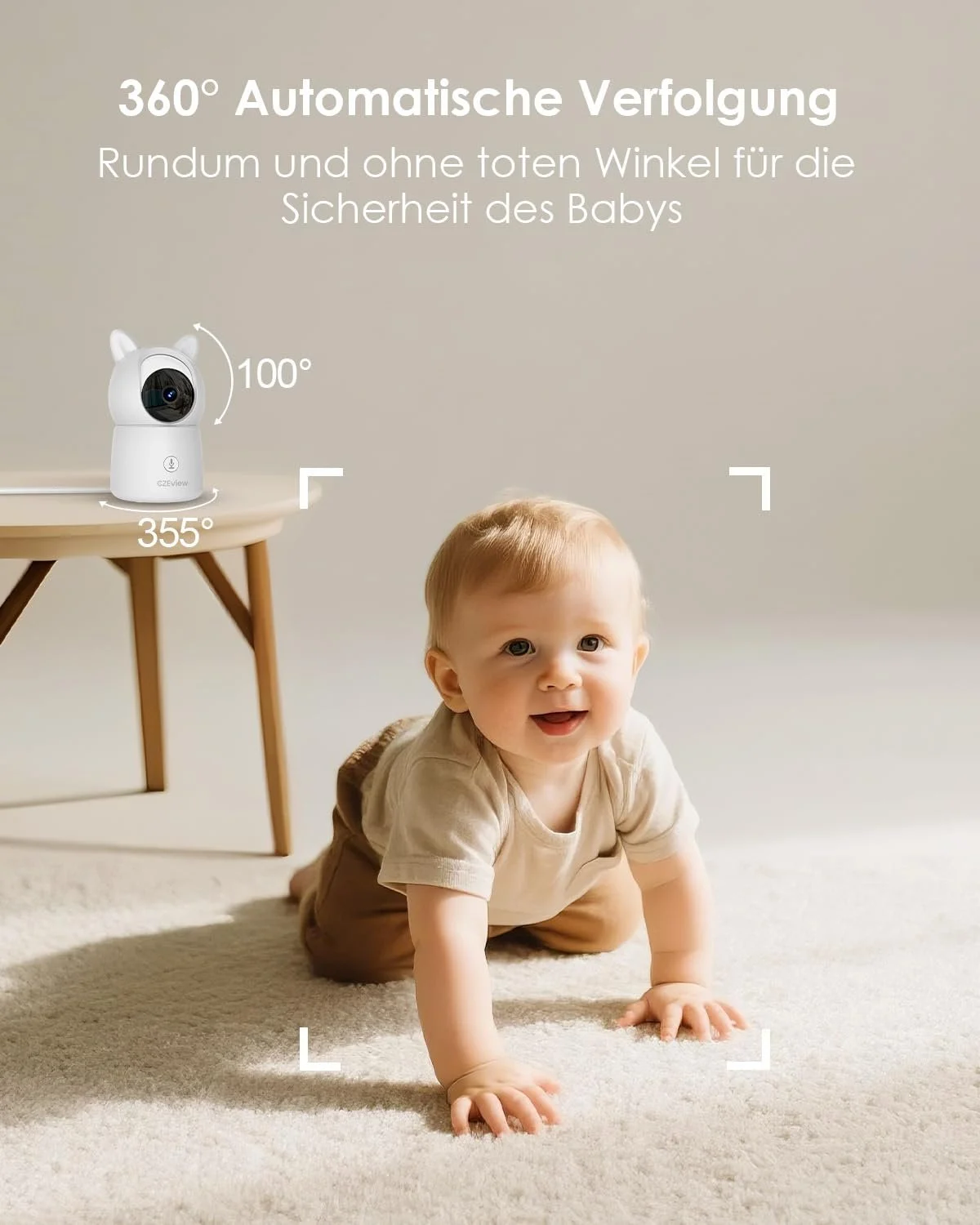 Відеоняня CZEview 2.5K 5.5 Inch HD 360° WiFi Нічне бачення Нічник Білий (2 шт.), фото №5