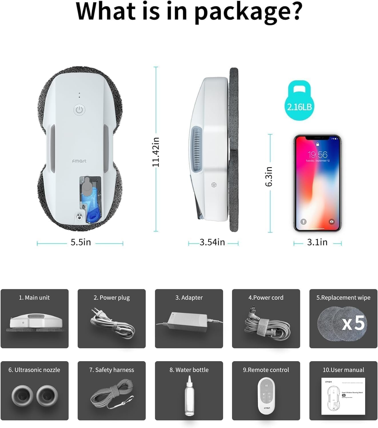 Робот для мойки окон Fmart T9 White, фото №8