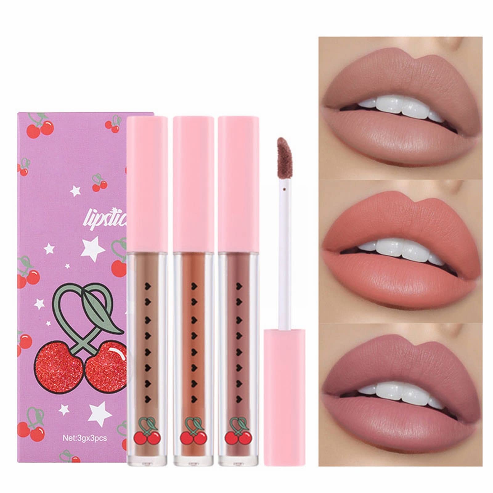 Блиск для губ Glitter Non Stick Cup Набір Три штуки Коробка Блиск для губ Nude Cute Набір Стійка помада Блиск для губ Макіяж Подарунки для жінок Дівчат D, One Size, фото №3
