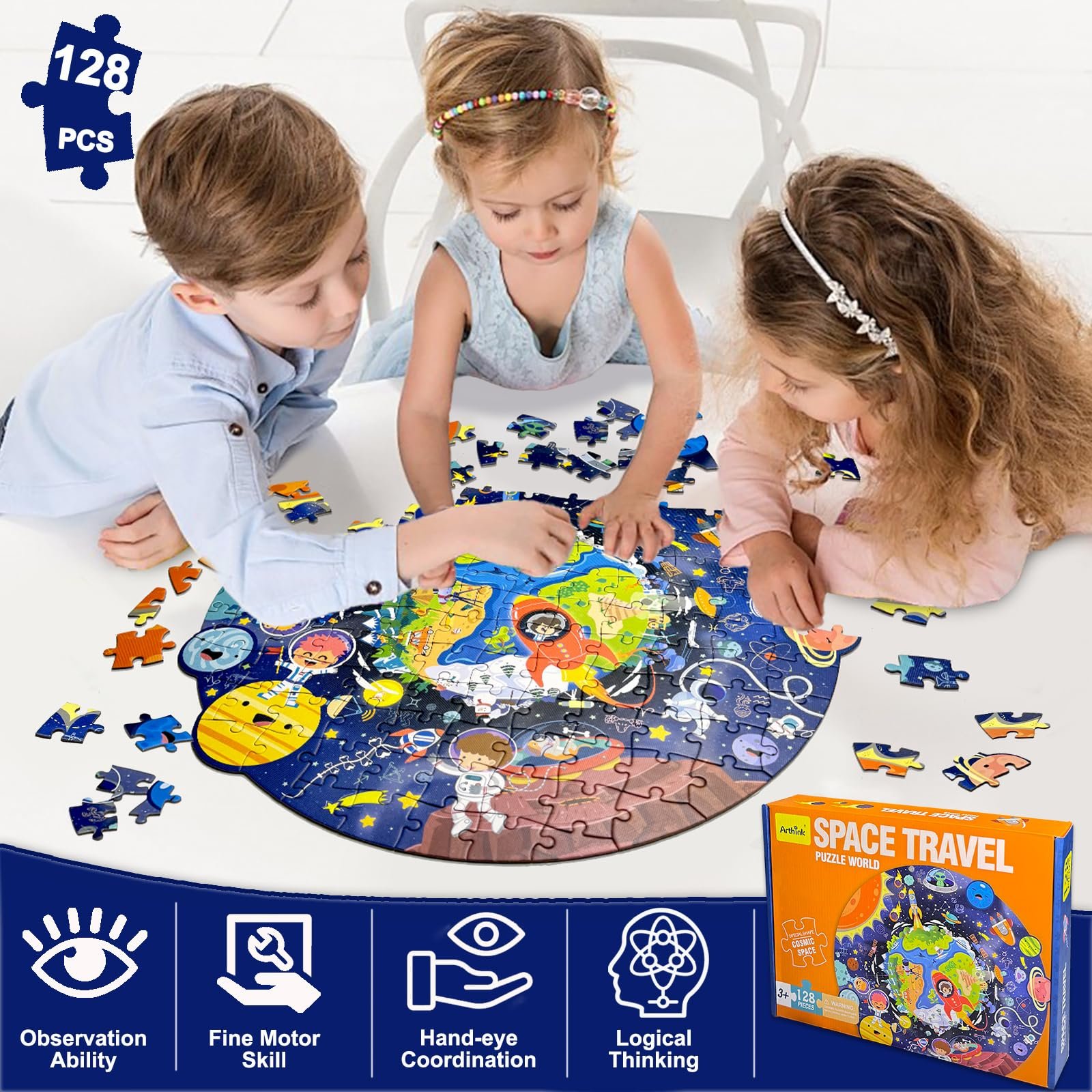 Пазл підлоговий дитячий Space Travel 128 елементів круглий 44 x 45 см 3-7 років, фото №2