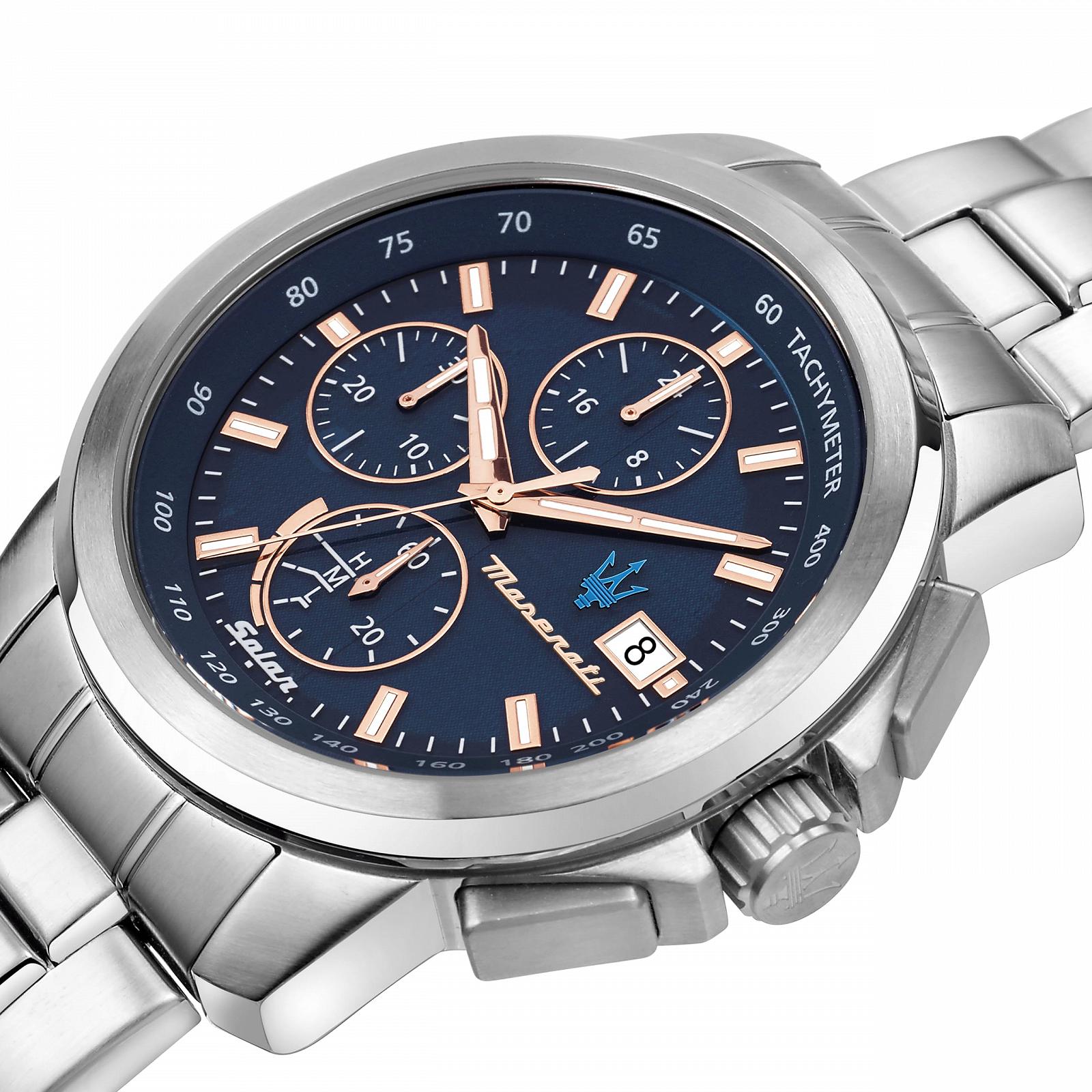 Чоловічий годинник Maserati Successo Solar Collection R8873645004 з кварцовим механізмом, срібло, браслет зі сталі, фото №2 Чоловічий годинник Maserati Successo Solar Collection R8873645004 з кварцовим механізмом, срібло, браслет зі сталі, фото №2