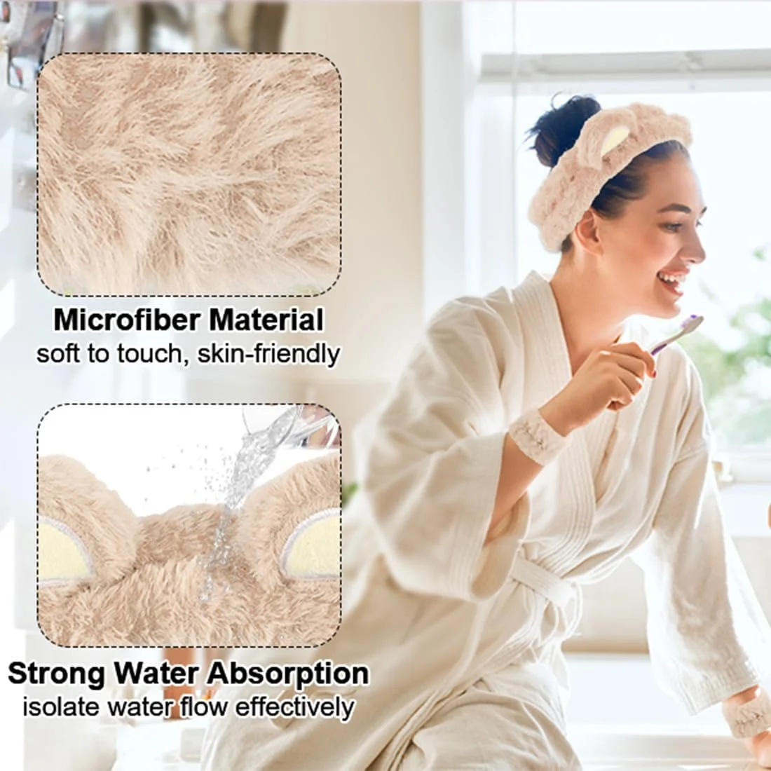 Набір: Пов'язка для обличчя для спа, напульсники, м'яка, фото №5