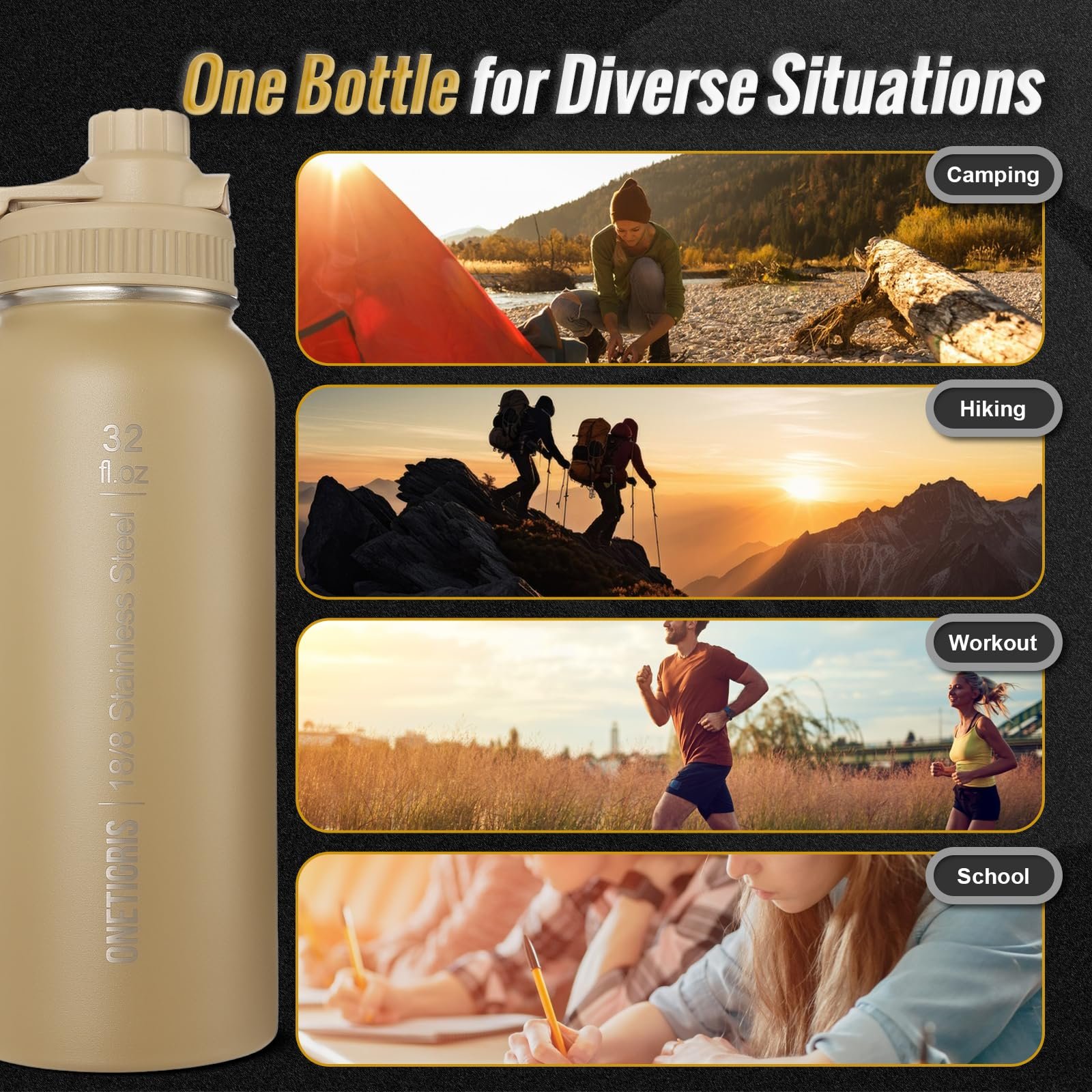 Термопляшка OneTigris 0.9 л (32 oz) Нержавіюча сталь 18/8 Coyote Brown, фото №6 Термопляшка OneTigris 0.9 л (32 oz) Нержавіюча сталь 18/8 Coyote Brown, фото №6