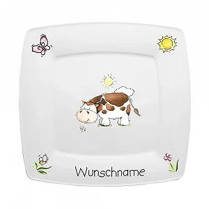 Детская Тарелка Doriantrade Квадратная для завтрака, Фарфоровая Коровка - Фото 1