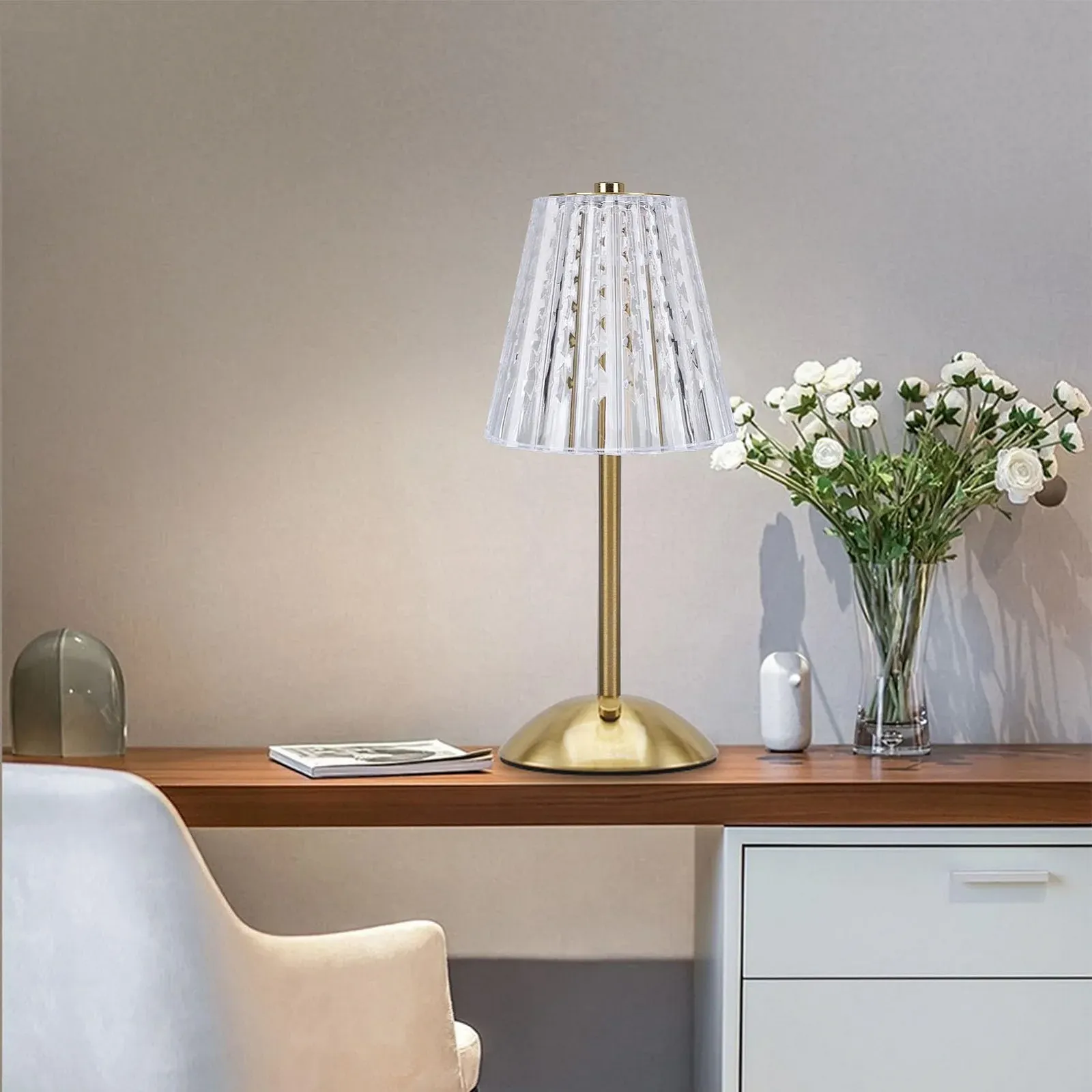 Настольная лампа Dpofirs Crystal сенсорная аккумуляторная USB LED беспроводная Gold, фото №4