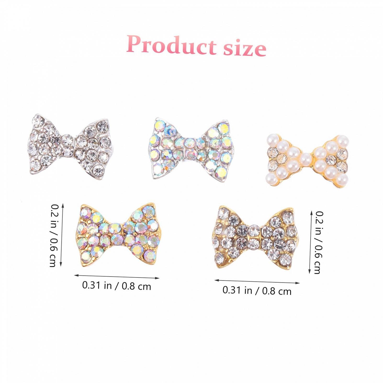 Украшение для ногтей FRCOLOR Набор 50 шт. Бриллианты Металлическая отделка Шармы для ногтей Металлические украшения и наклейки для ногтей Бабочка Бантик Подвеска для ногтей Металлические заклепки для ногтей 3D Жемчужный шарм, фото №8