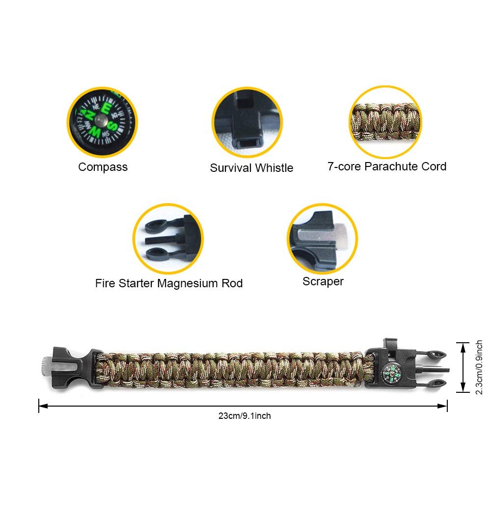 Браслет Paracord YzoTek Survival, камуфляжний, 5 в 1, компас, кресало, скребок, свисток, нейлон, фото №3
