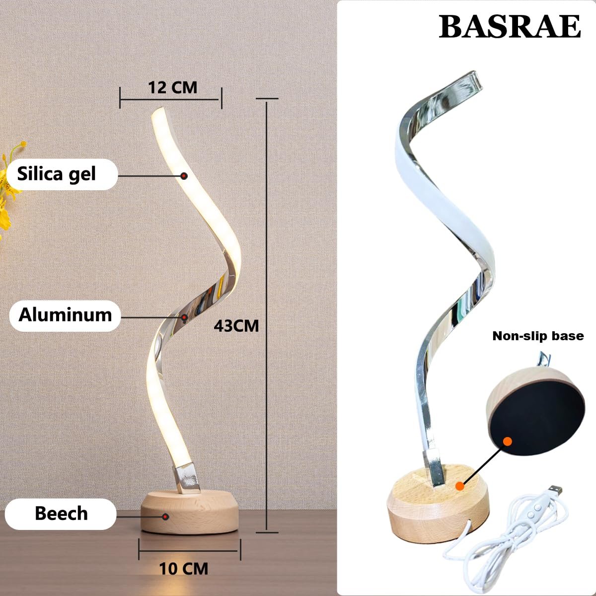 Настільна лампа Spiral Modern LED 3 Colour Temperatures Dimmable Wood, фото №5