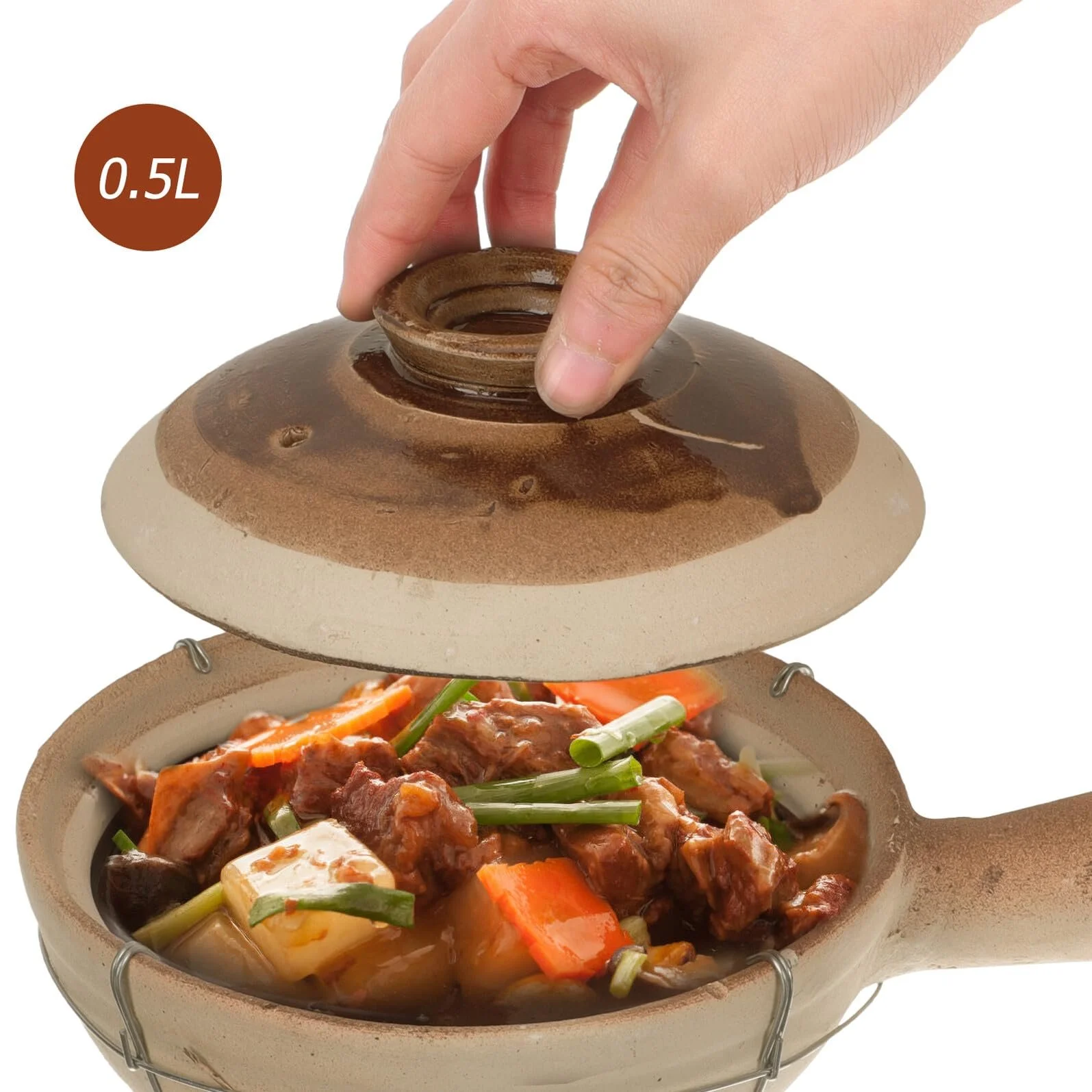 Кастрюля керамическая 0,5 л с ручкой для плова и рагу, фото №6