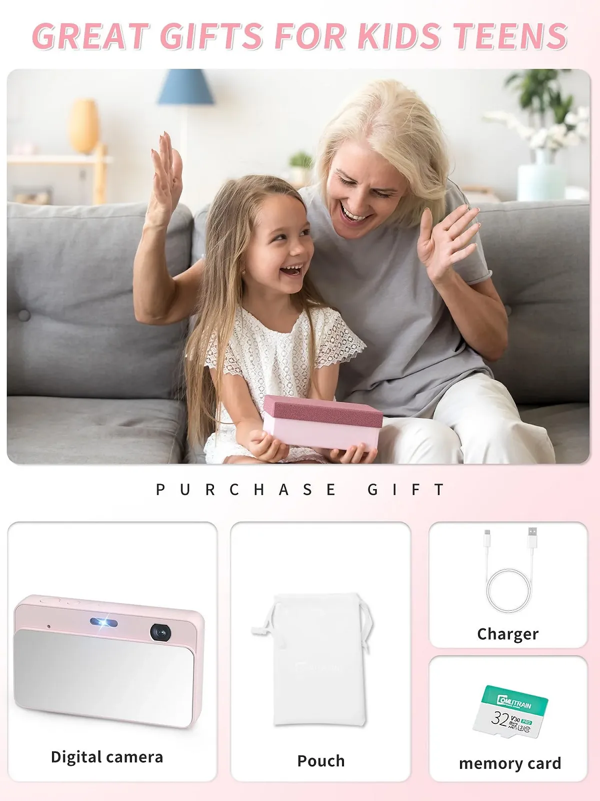 Цифрова компактна камера Mutrain X10 Slide Open 1080P 32G Pink, фото №7