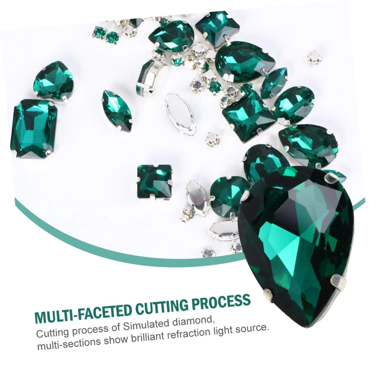 Стрази для пришивання SEWACC Краплеподібної форми з срібною металевою основою, 150 шт, темно-зелений, фото №8