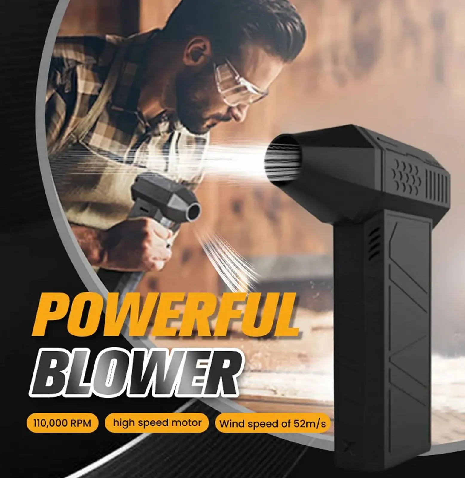 Електричний очищувач стисненим повітрям AC-27 3 швидкості 150 000 RPM Black, фото №6